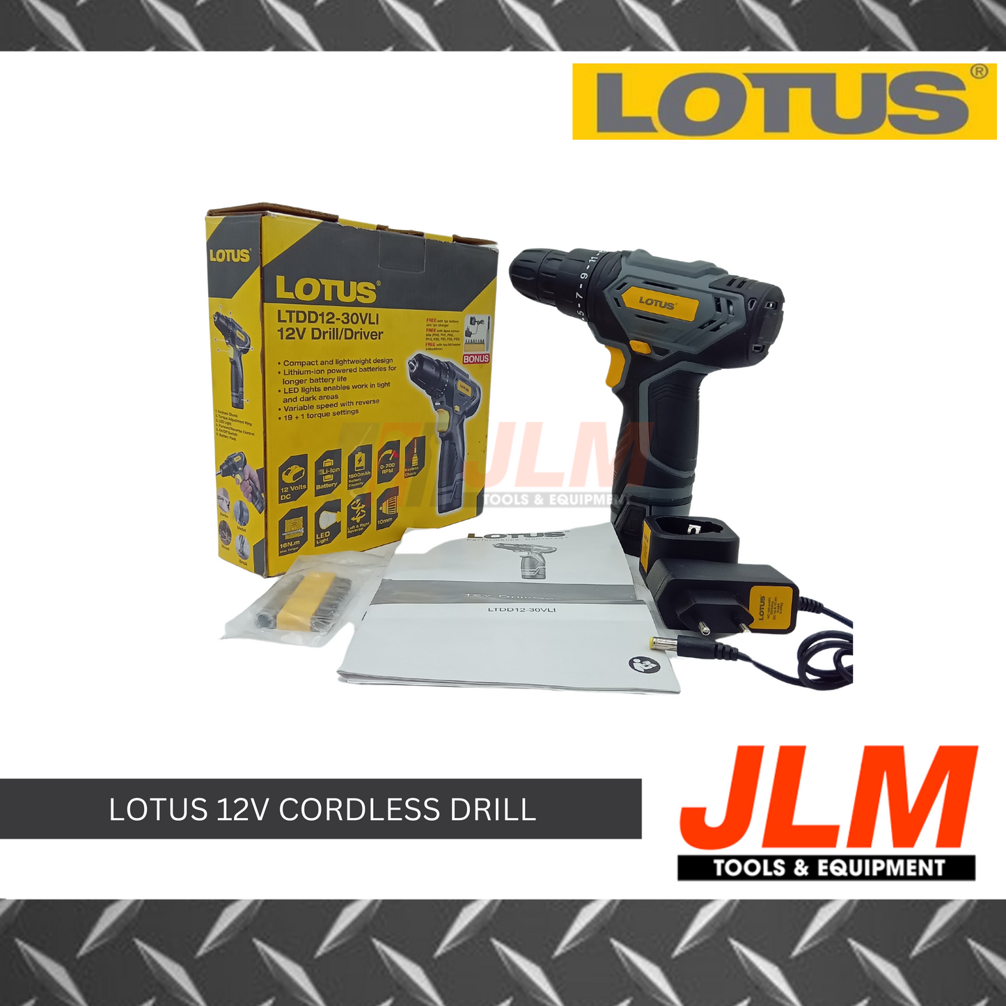 LOTUS CORDLESS DRILL LTDD12-30VLI 10MM (12V)