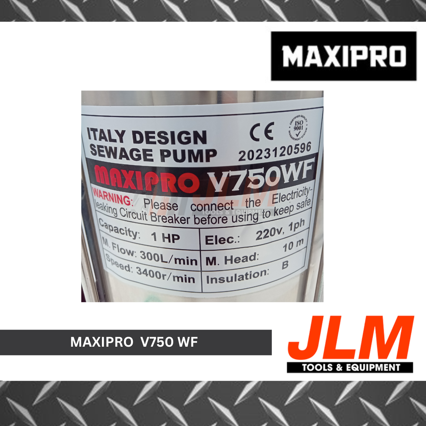 MAXIPRO SUBMERSIBLE SEWAGE PUMP WITH FLOAT SWITCH V750WF (1HP)