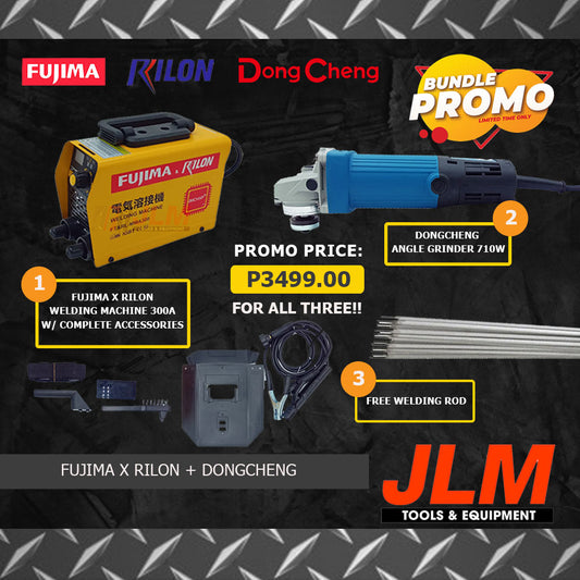 FUJIMA RILON INVERTER WELDING MACHINE 300A BUNDLE PROMO WITH DONGCHENG ANGLE GRINDER 710W AND FREE WELDING ROD 1KG