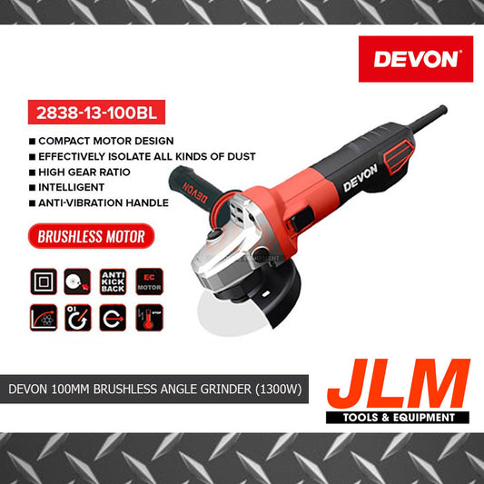 DEVON 100MM BRUSHLESS ANGLE GRINDER SLIDE SWITCH 2838-13-100BL (1300W)