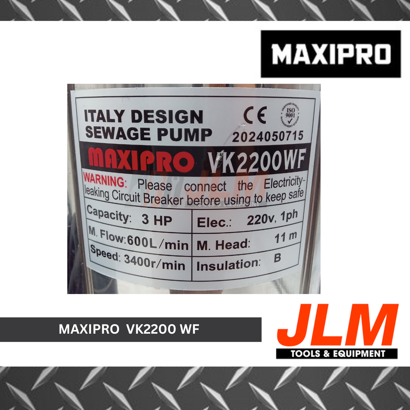 MAXIPRO SUBMERSIBLE SEWAGE PUMP W/ CUTTER WITH FLOAT SWITCH 220V VK2200WF (3HP)